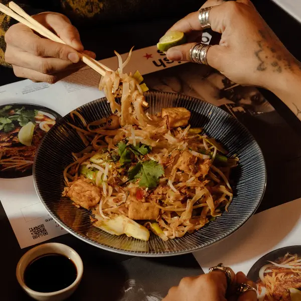 a bowl of vegan pad thai